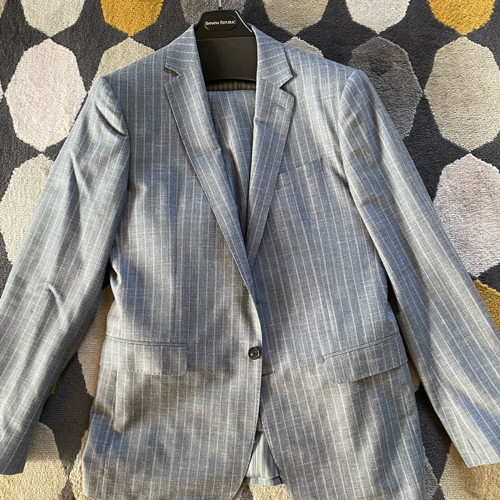 Banana Republic gray pinstriped suit (jacket + pants)